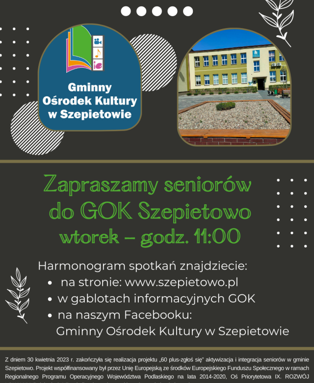 Zaproszenie Seniorów do Gminnego Ośrodka Kultury w Szepietowie na Styczniowe Spotkania